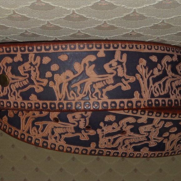Aztec Tribal Design Bonded Leather WIDE BELT STRAP - Picture 1 of 3